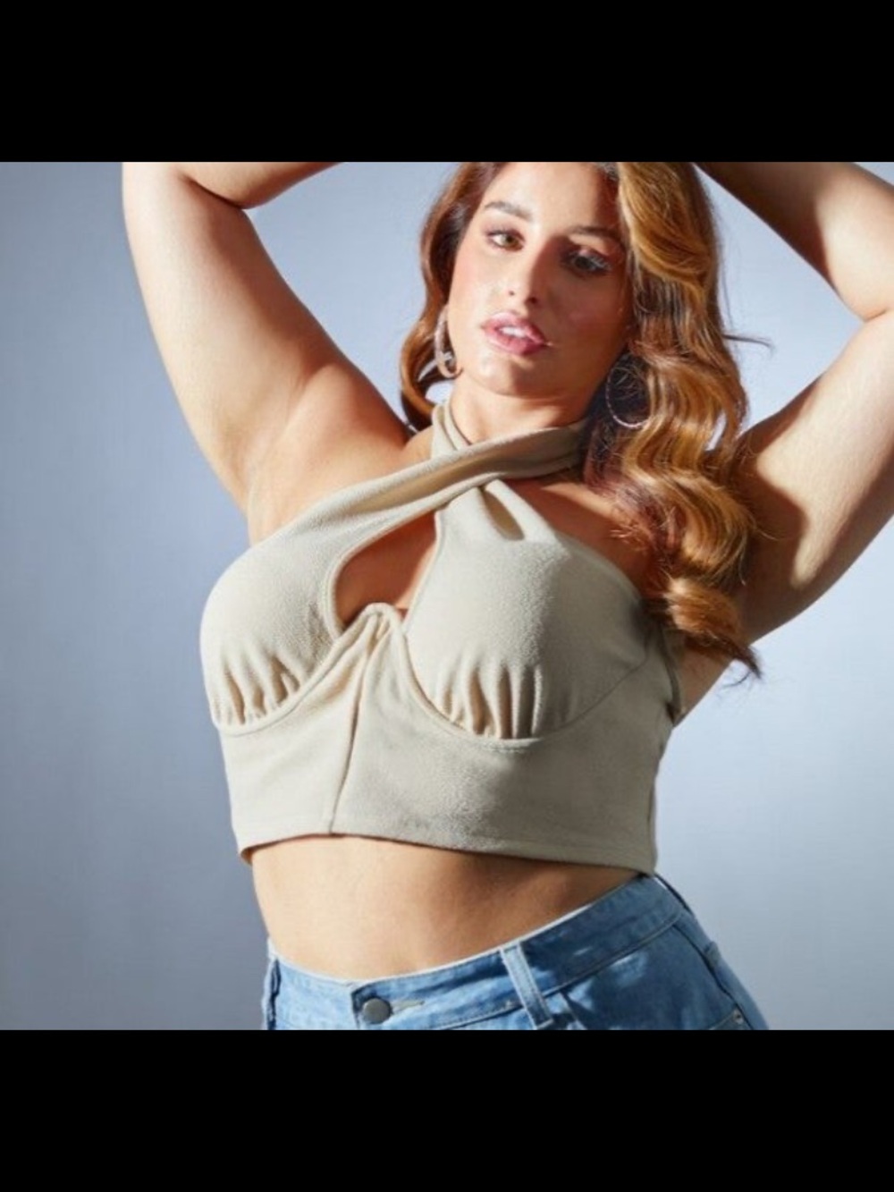 Twist Halter Crop Top in Beige